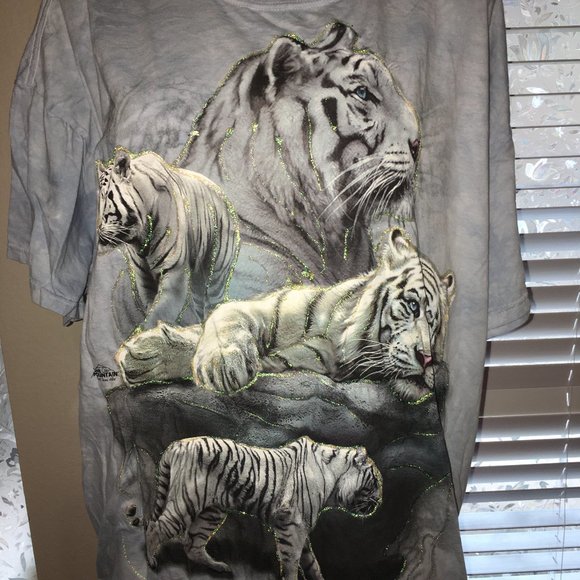 The Mountain Tops - The Mountain Sparkled White Tigers T Shirt 1X New